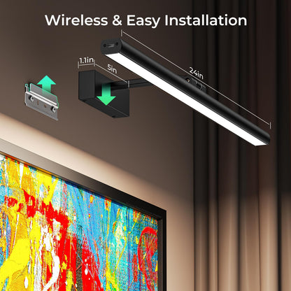 Wireless Picture Lights for Wall, Battery Operated Wall Light for Painting Rechargeable CCT Rotatable Art Gallery Light with Remote Dimmable Timer for Artwork Frame Display Dartboard (Black, 16inch) - Image 7