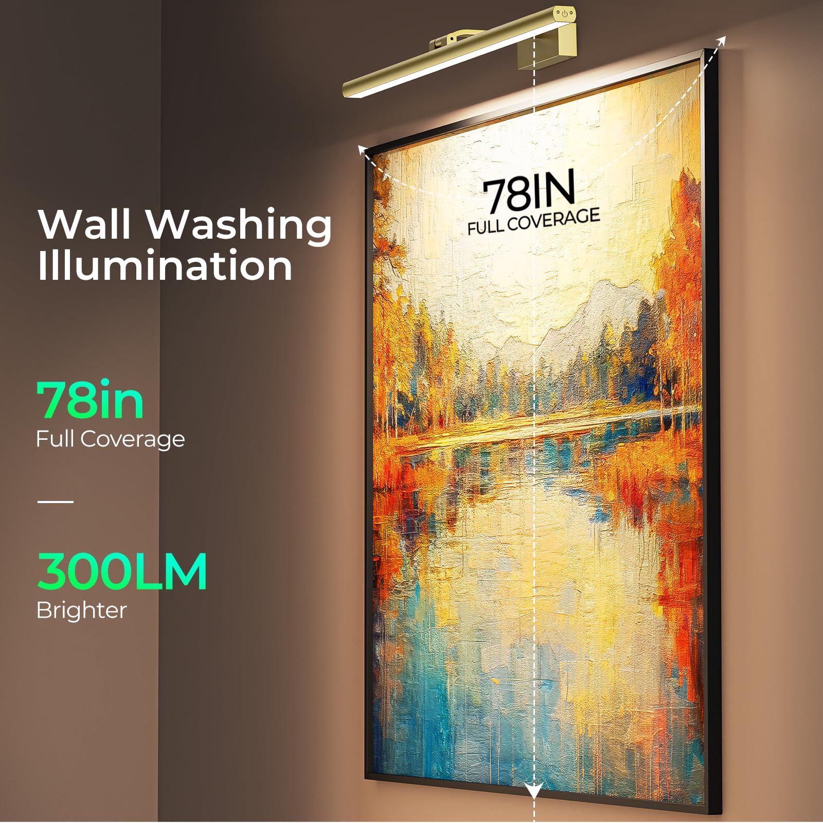 Wireless Picture Lights for Wall, Battery Operated Wall Light for Painting Rechargeable CCT Rotatable Art Gallery Light with Remote Dimmable Timer for Artwork Frame Display Dartboard (Gold, 24inch) - Image 2