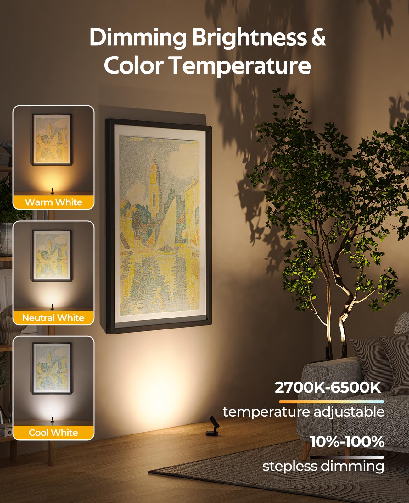 Spotlights Indoor, No-Glare Rechargeable Floor Can Light for Plants with Remote, Wireless Art Accent Spot Lights Uplight for Painting, Picture, Dartboard, Home, Corner Sofa Display - Image 4