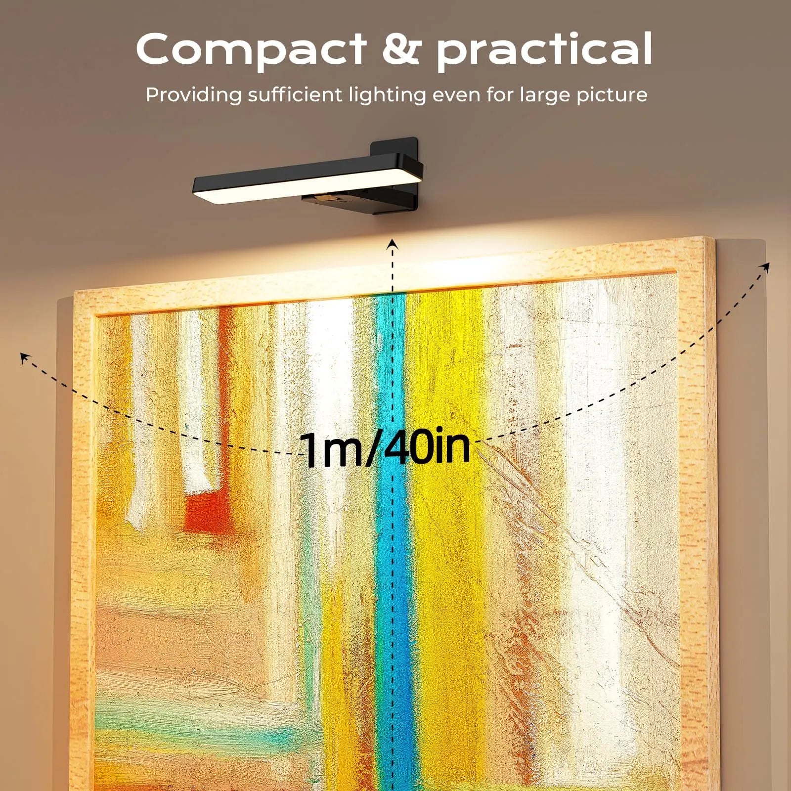Rechargeable LED Picture Light, Black Cordless Wall Light with Remote Control, 3 Colour Temperatures, 10 Brightness Levels, 180° Adjustable Head, Timer, USB-C Charging 2 Pack Black - Image 2