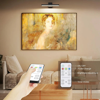 Rechargeable LED Picture Light, Black Cordless Wall Light with Remote Control, 3 Colour Temperatures, 10 Brightness Levels, 180° Adjustable Head, Timer, USB-C Charging 2 Pack Black - Image 5