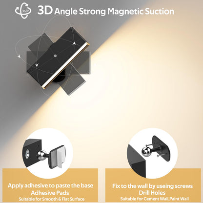 LED Wall Lights 2 Pack with Remote,Wall Sconces Lamp 3000mAh Rechargeable Battery Operated,3 Color Temperatures & 12 RGB Dimmable Magnetic 360° Rotation Cordless Light (Black) - Image 7