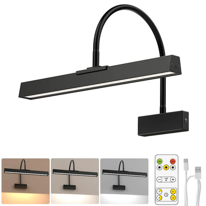 Picture Frame Light with Remote, Wireless 16 Inch Black Art Light, Battery Operated Picture Light with 3 CCT, Dimmable and Timer Wall Picture Lights for Painting, Wall, Gallery, Artwork, Frame