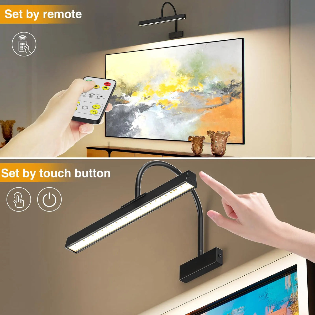 Picture Frame Light with Remote, Wireless 16 Inch Black Art Light, Battery Operated Picture Light with 3 CCT, Dimmable and Timer Wall Picture Lights for Painting, Wall, Gallery, Artwork, Frame - Image 4