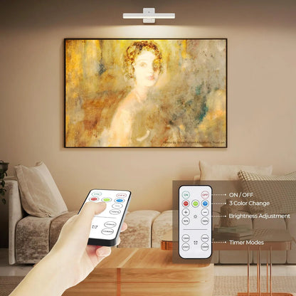 White Rechargeable Picture Light with Remote, Dimmable 3 Colour LED Wall Light for Artwork, Frames, Mirrors and Gallery Walls - Image 3