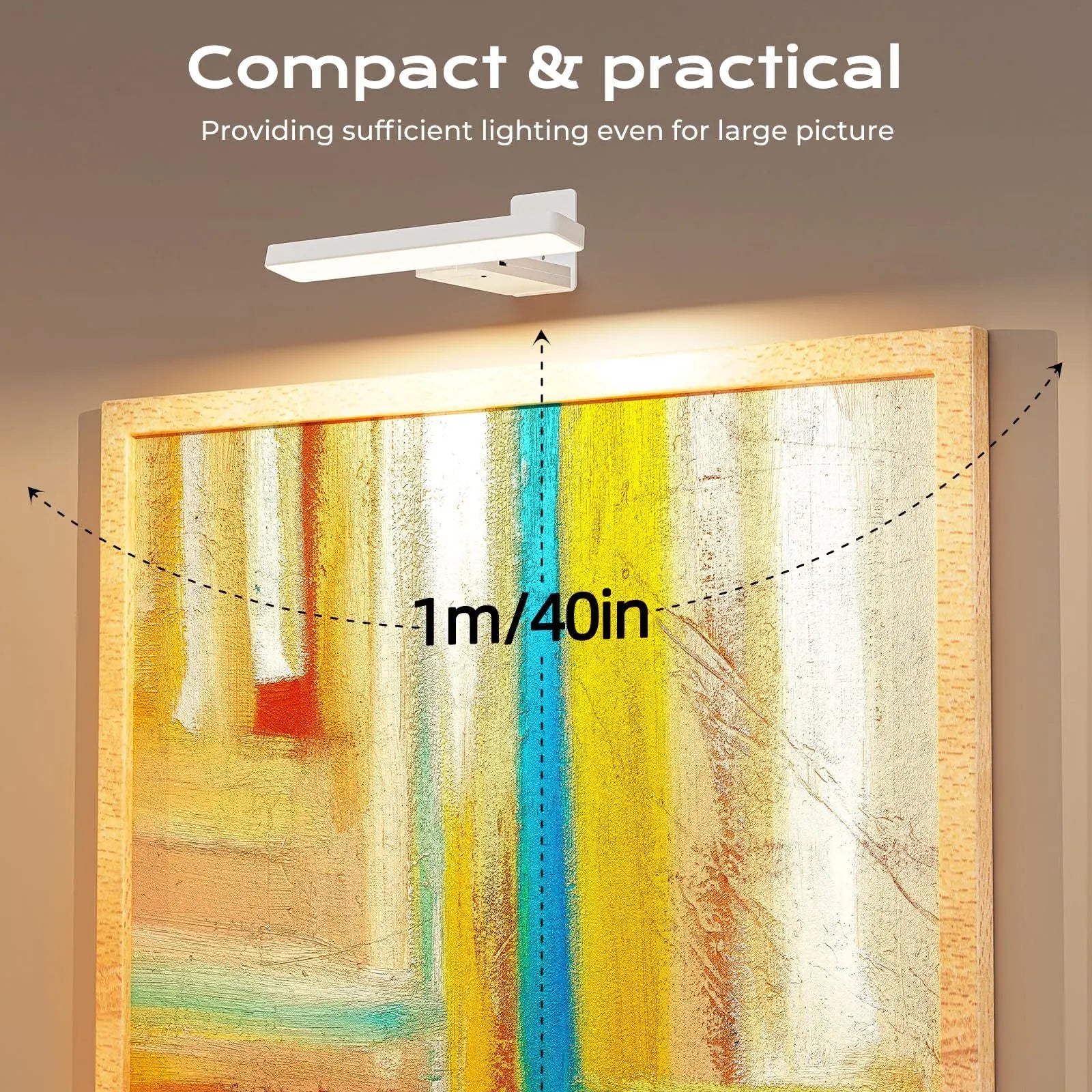 White Rechargeable Picture Light with Remote, Dimmable 3 Colour LED Wall Light for Artwork, Frames, Mirrors and Gallery Walls - Image 7