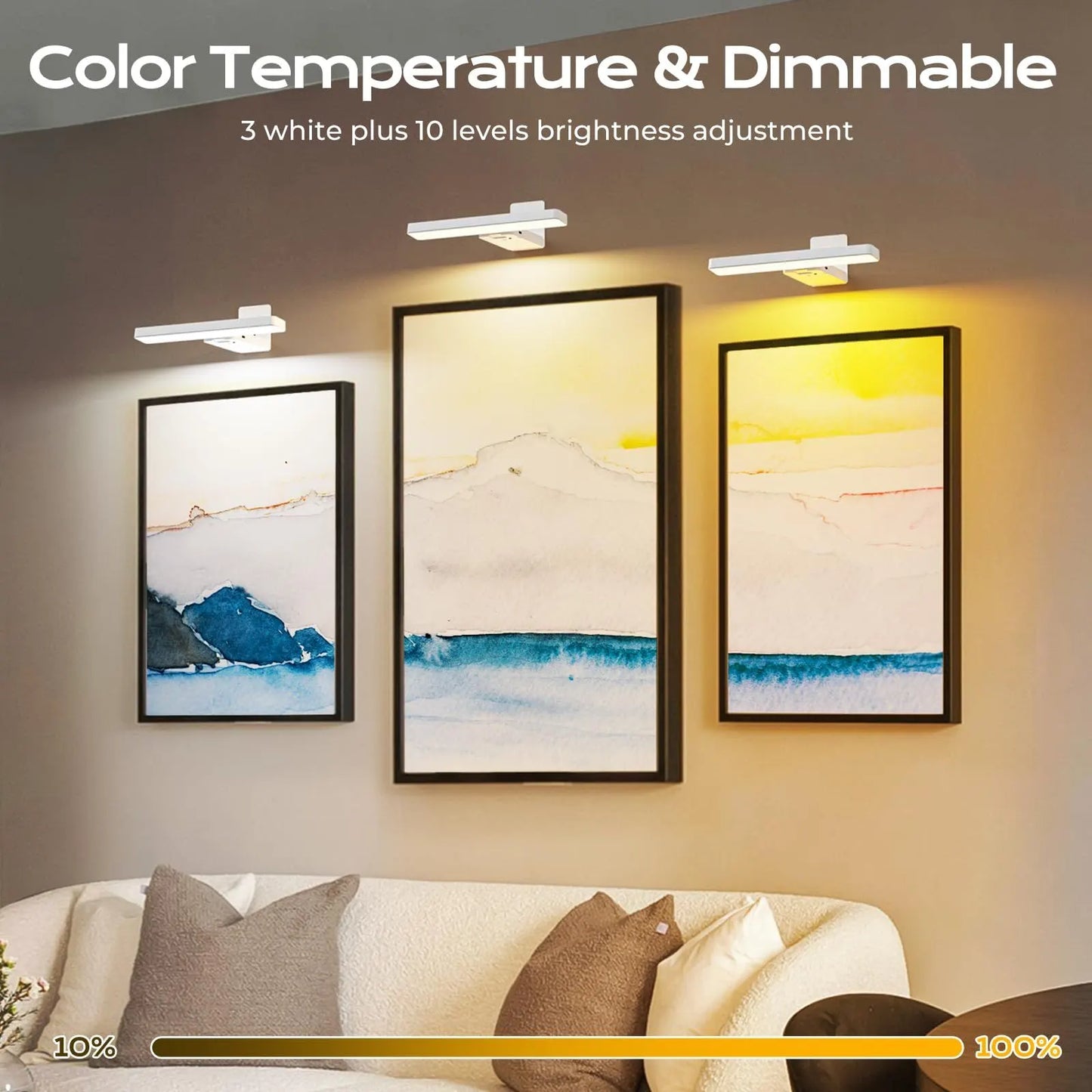 White Rechargeable Picture Light with Remote, Dimmable 3 Colour LED Wall Light for Artwork, Frames, Mirrors and Gallery Walls - Image 8