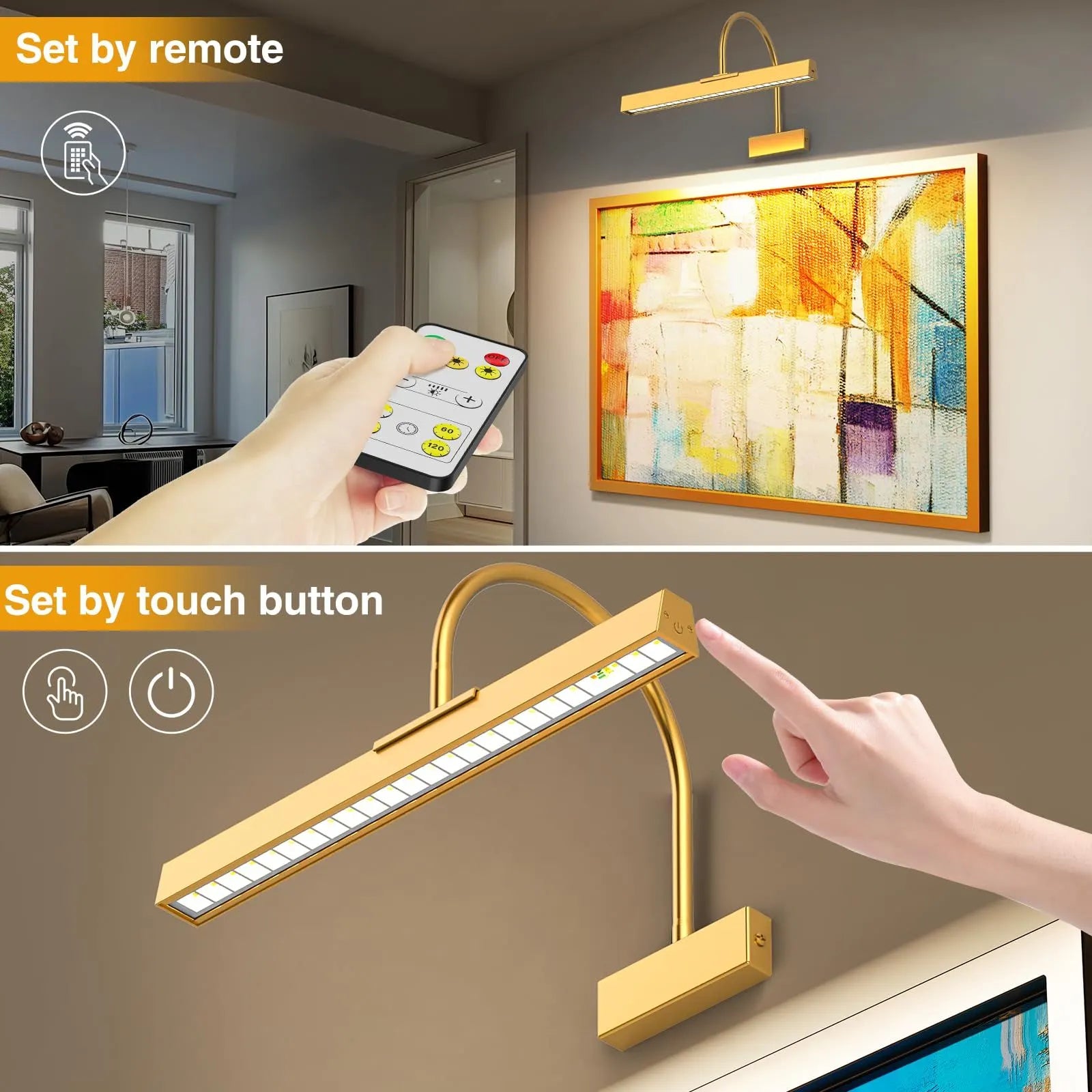 Picture Frame Light with Remote, Wireless 16 Inch Gold Art Light, Battery Picture Light with 3 CCT, Dimmable and Timer Wall Picture Lights for Painting, Wall, Gallery, Artwork, Frame - Image 4