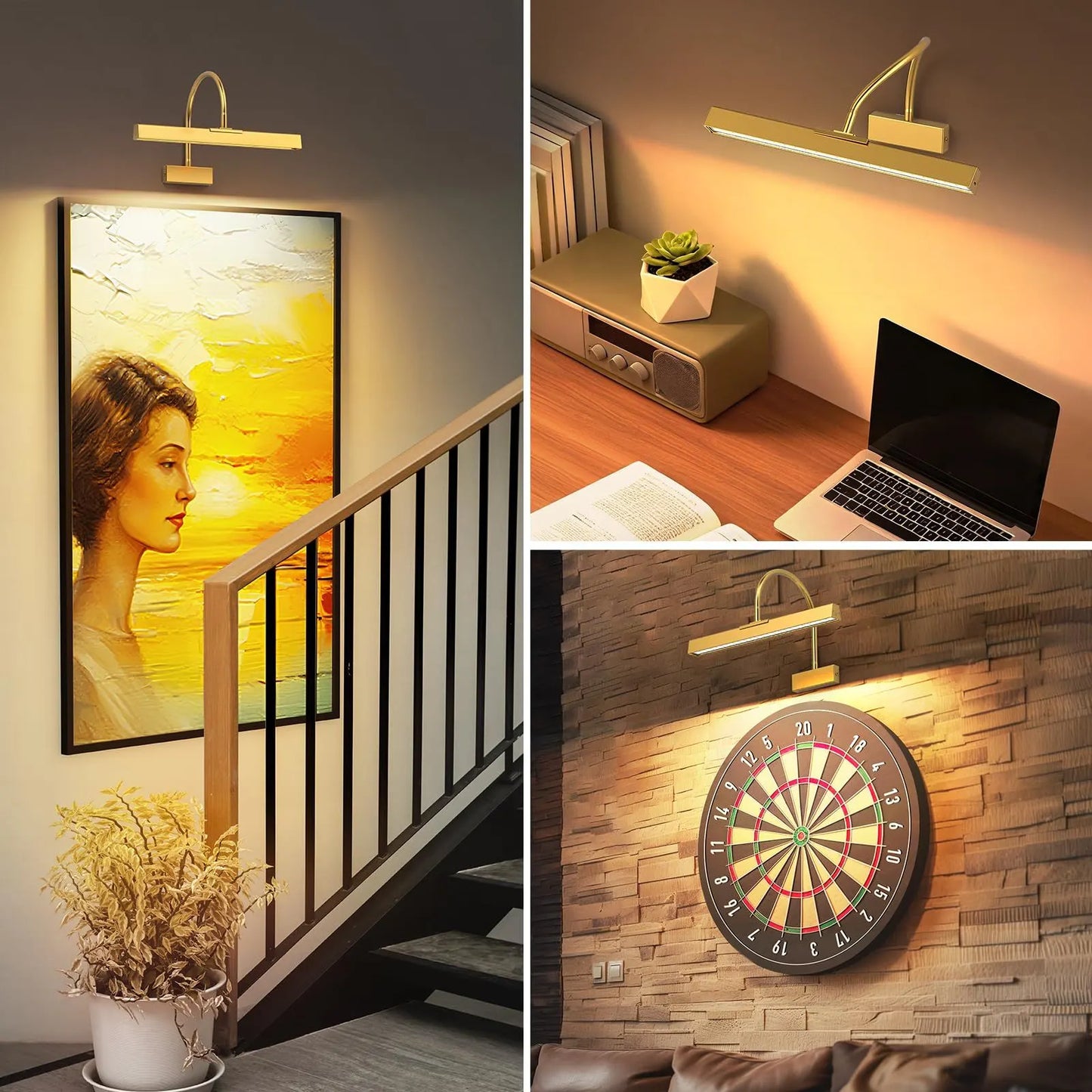 Picture Frame Light with Remote, Wireless 16 Inch Gold Art Light, Battery Picture Light with 3 CCT, Dimmable and Timer Wall Picture Lights for Painting, Wall, Gallery, Artwork, Frame - Image 7