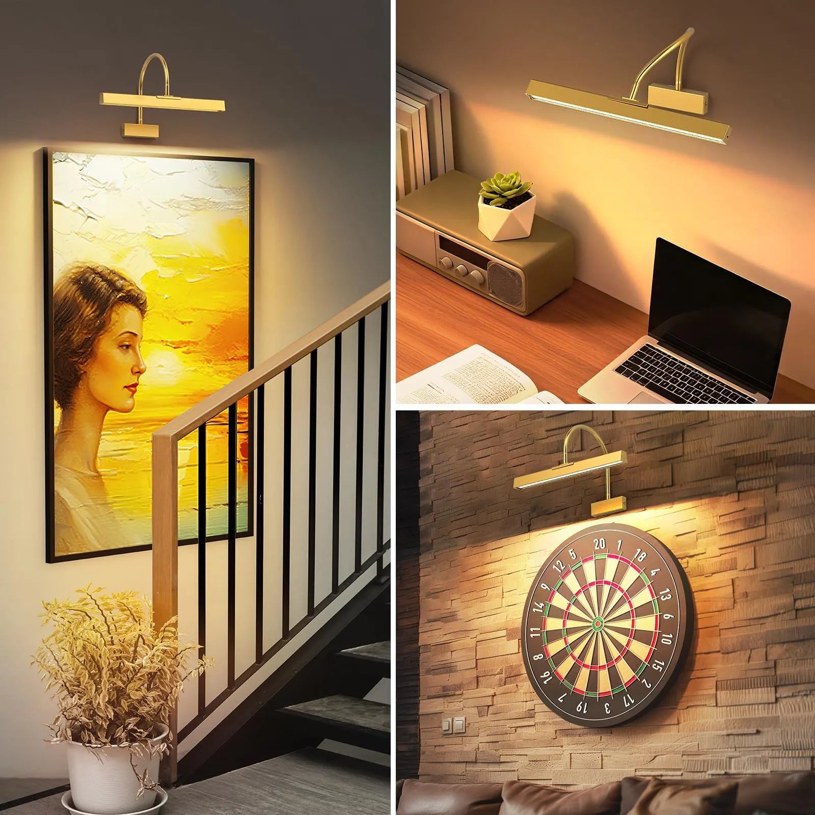 Picture Frame Light with Remote, Wireless 16 Inch Gold Art Light, Battery Picture Light with 3 CCT, Dimmable and Timer Wall Picture Lights for Painting, Wall, Gallery, Artwork, Frame - Image 7