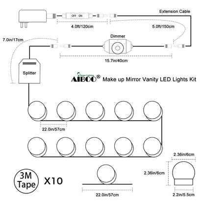 Hollywood Super Star Style Makeup Mirror Vanity LED Light Bulbs Kit for Dressing Table Dimmable & Plug in, Linkable and Flexible Strip, Mirror Not Included - Image 5