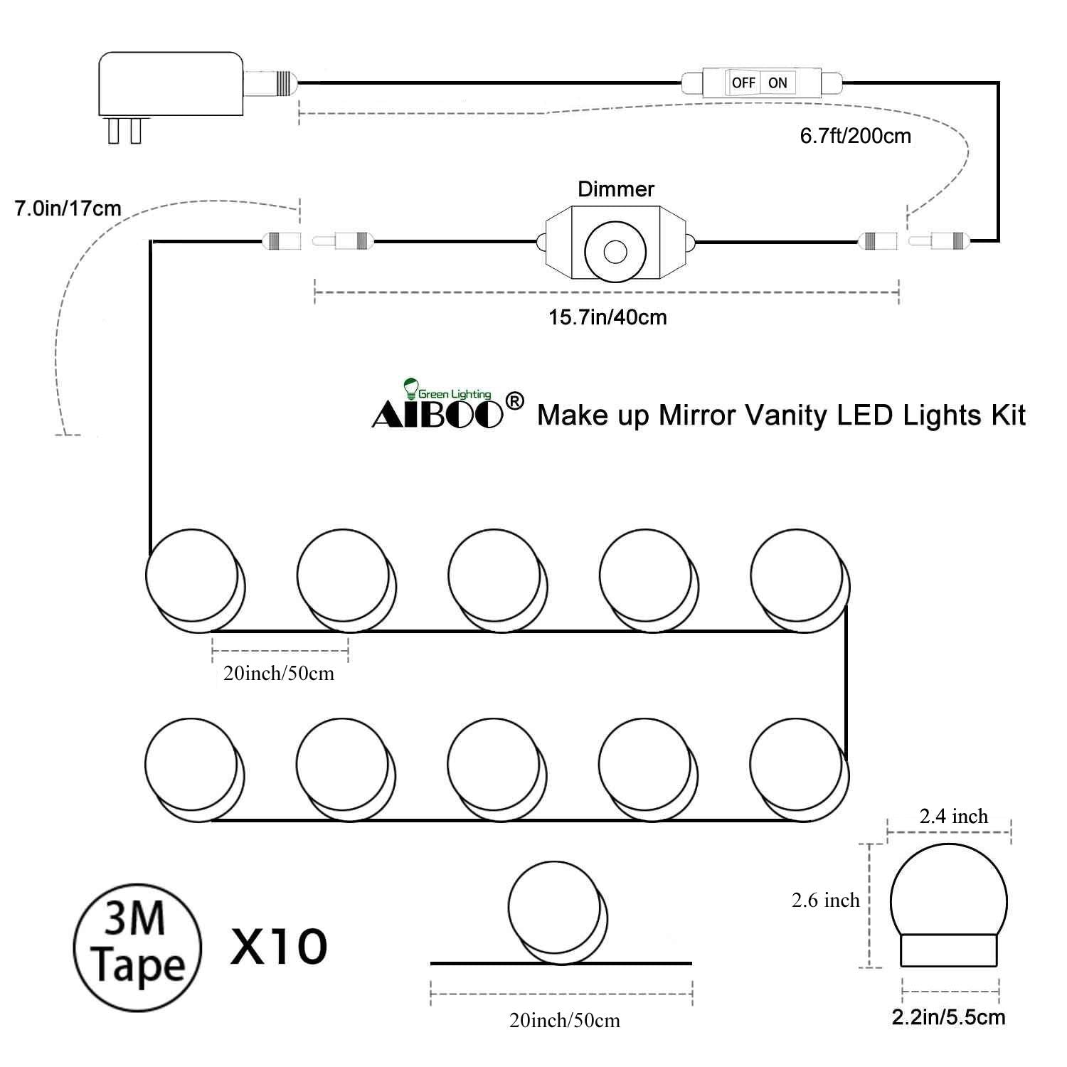 Hollywood Super Star Style Makeup Mirror Vanity LED Light Bulbs Kit for Dressing Table Dimmable & Plug in, Linkable and Flexible Strip, Mirror Not Included - Image 3