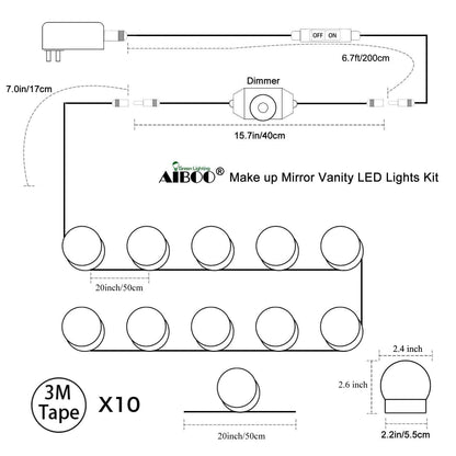 Hollywood Super Star Style Makeup Mirror Vanity LED Light Bulbs Kit for Dressing Table Dimmable & Plug in, Linkable and Flexible Strip, Mirror Not Included - Image 3