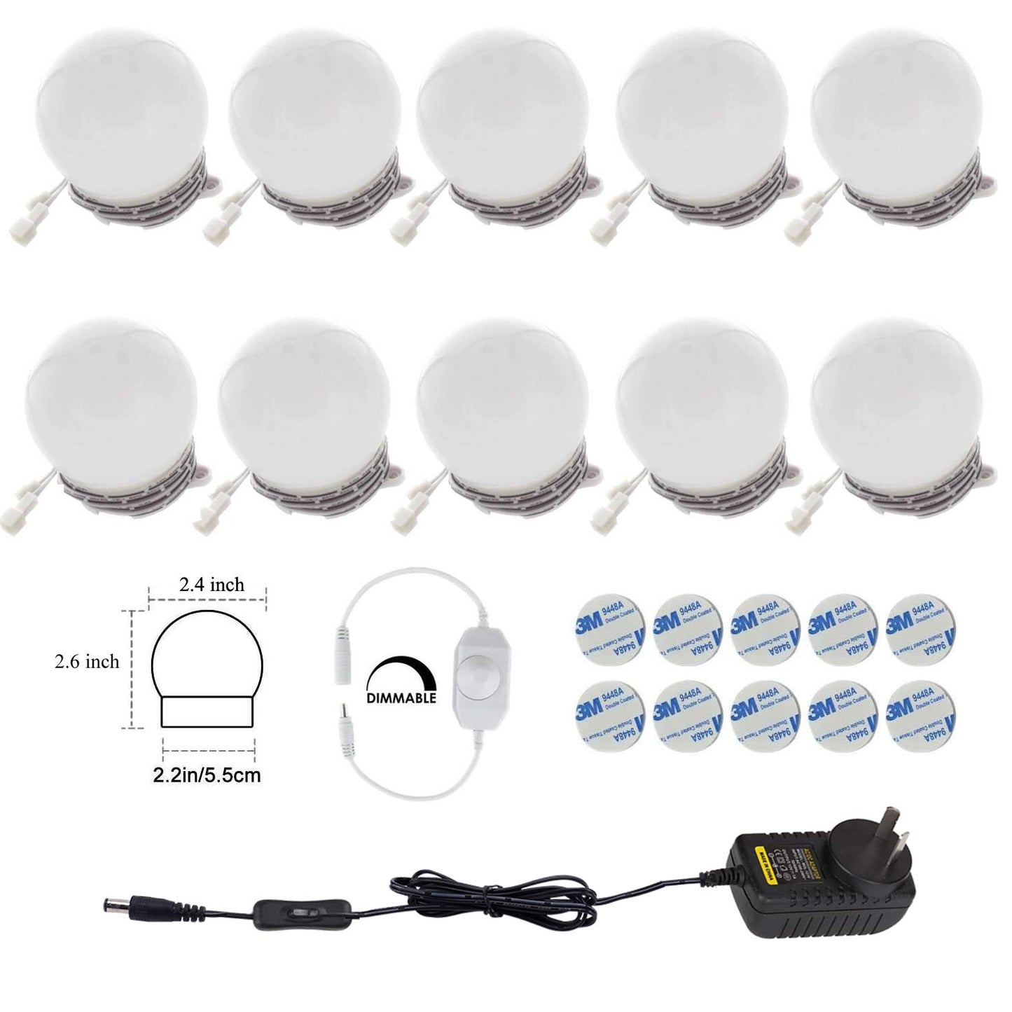 Hollywood Super Star Style Makeup Mirror Vanity LED Light Bulbs Kit for Dressing Table Dimmable & Plug in, Linkable and Flexible Strip, Mirror Not Included - Image 4