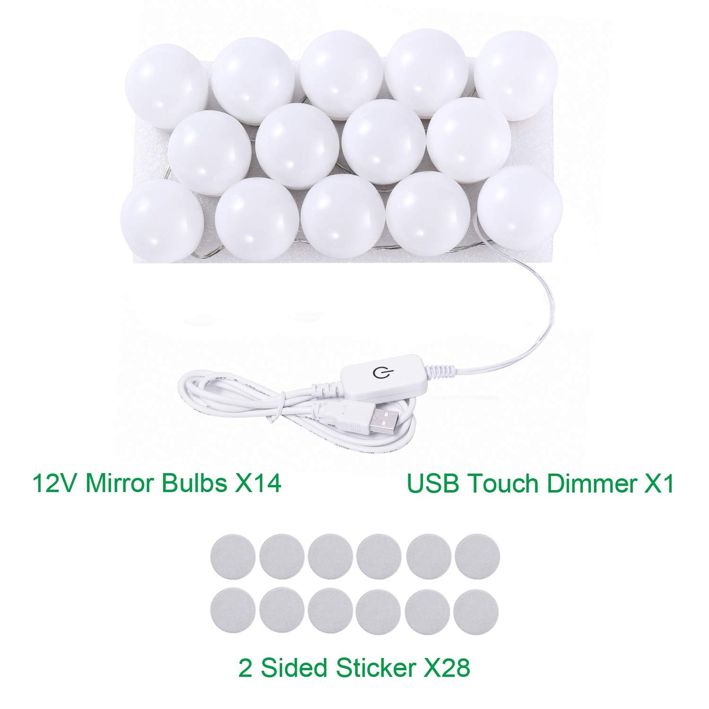 Hollywood LED Vanity Mirror Lights Kit, Dimmable Stick on USB Vanity Lights,Makeup Light Strip for for Bedroom, Dressing Room, Wedding, Party illuminating, CRI>90 (4000K Natural White 14 Bulbs 5V USB) - Image 2