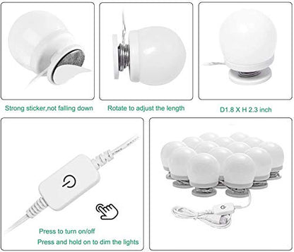 Hollywood LED Vanity Mirror Lights Kit, Dimmable Stick on USB Vanity Lights,Makeup Light Strip for for Bedroom, Dressing Room, Wedding, Party illuminating, CRI>90 (4000K Natural White 14 Bulbs 5V USB) - Image 3