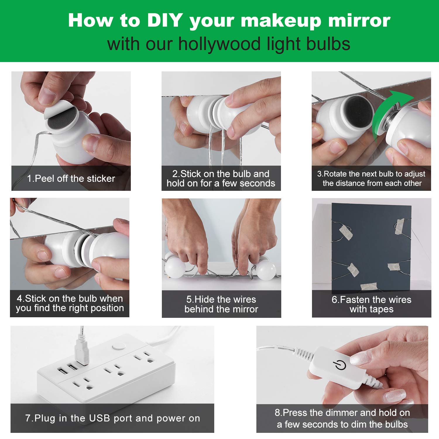 Hollywood LED Vanity Mirror Lights Kit, Dimmable Stick on USB Vanity Lights,Makeup Light Strip for for Bedroom, Dressing Room, Wedding, Party illuminating, CRI>90 (4000K Natural White 14 Bulbs 5V USB) - Image 4