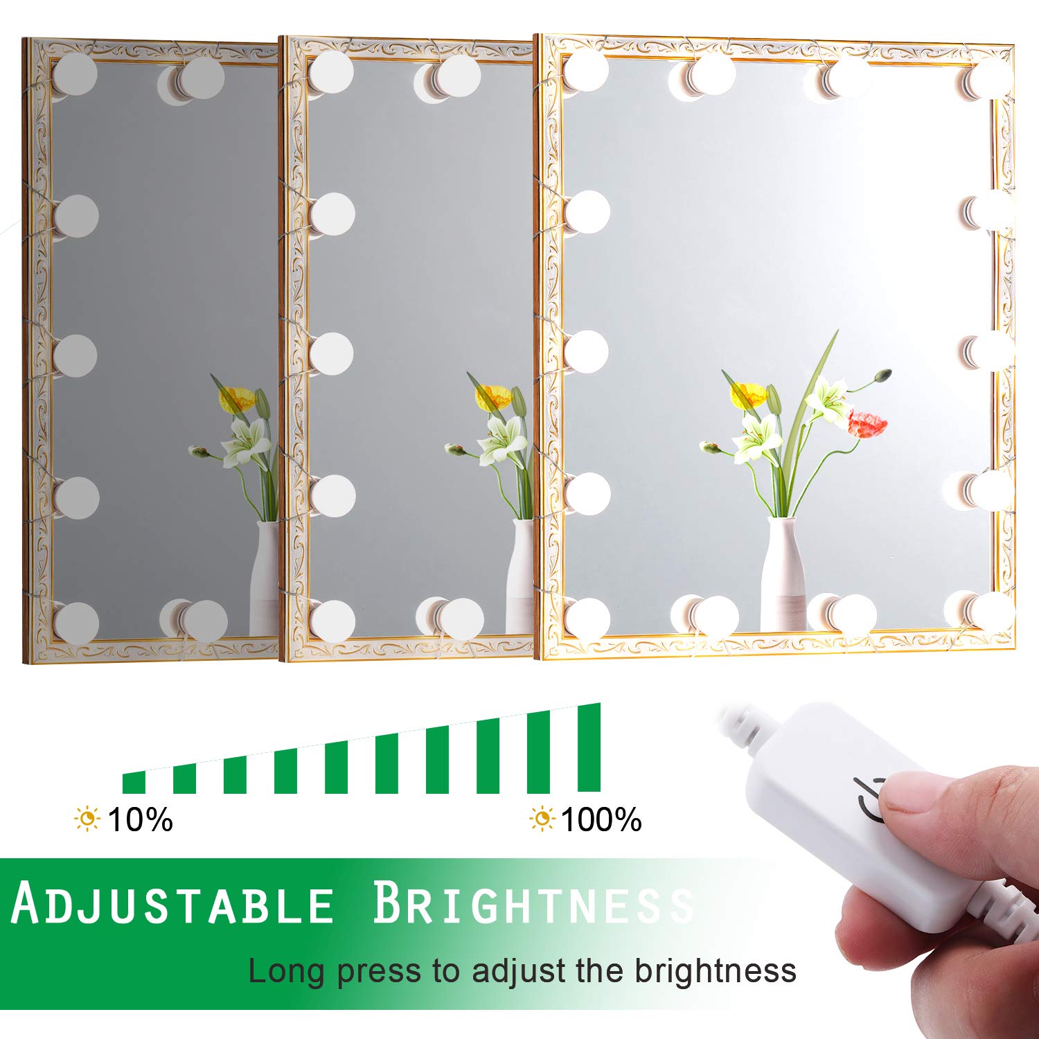 Hollywood LED Vanity Mirror Lights Kit, Dimmable Stick on USB Vanity Lights,Makeup Light Strip for for Bedroom, Dressing Room, Wedding, Party illuminating, CRI>90 (4000K Natural White 14 Bulbs 5V USB) - Image 5