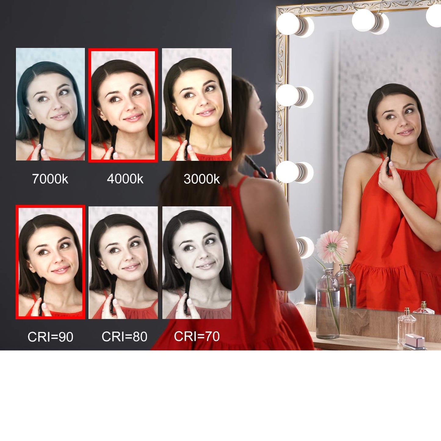 Hollywood LED Vanity Mirror Lights Kit, Dimmable Stick on USB Vanity Lights,Makeup Light Strip for for Bedroom, Dressing Room, Wedding, Party illuminating, CRI>90 (4000K Natural White 14 Bulbs 5V USB) - Image 6