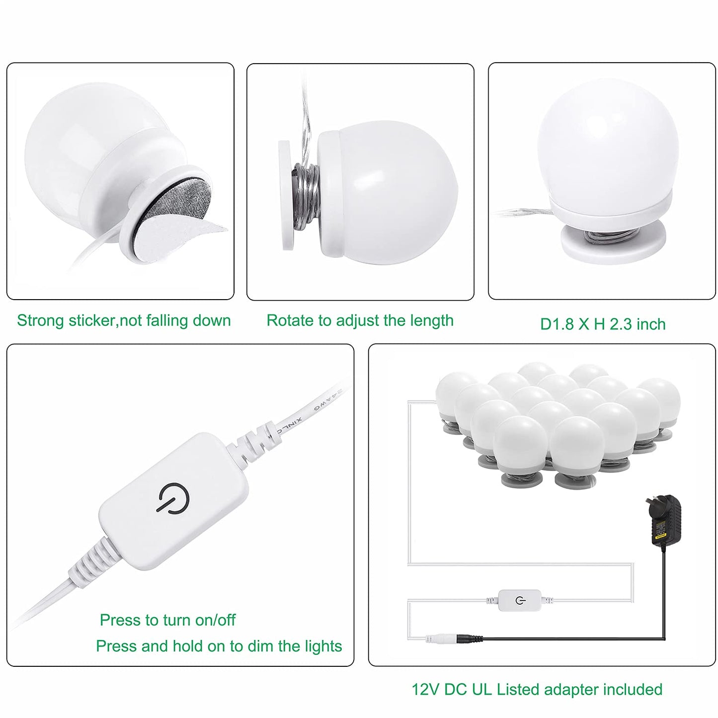 Hollywood Mirror Lights Makeup Vanity Lights, LED Vanity Mirror Lights Kit for Dressing Table, Dimmable and Adapter Plug in, Mirror Not Included (16 Bulbs Natural White) - Image 3