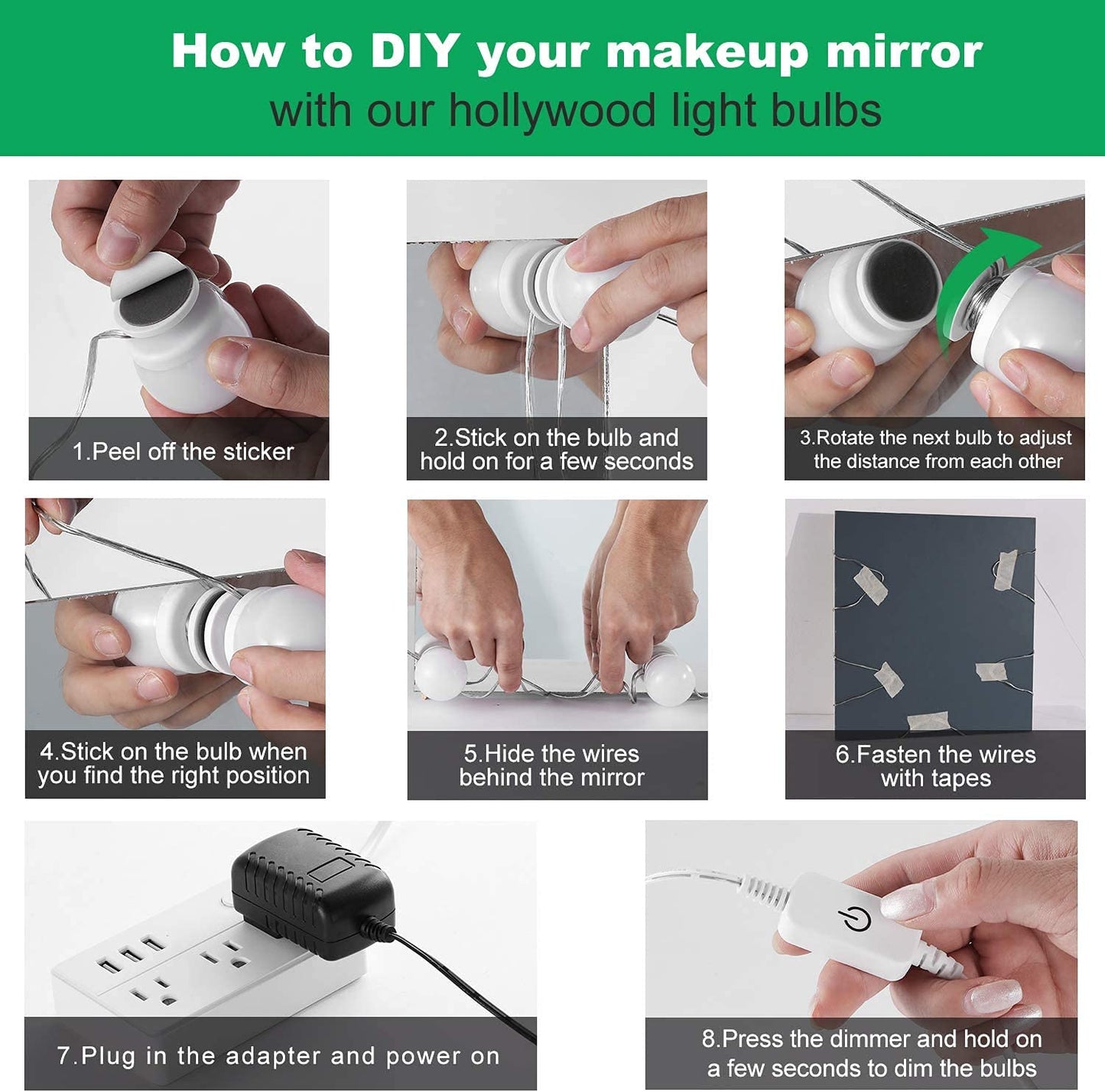 Hollywood Mirror Lights Makeup Vanity Lights, LED Vanity Mirror Lights Kit for Dressing Table, Dimmable and Adapter Plug in, Mirror Not Included (16 Bulbs Natural White) - Image 4