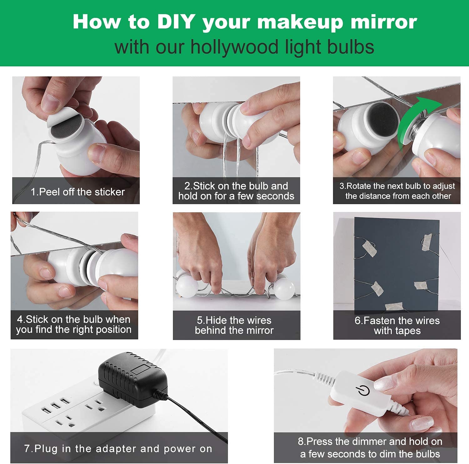 Hollywood Mirror Lights Makeup Vanity Lights, LED Vanity Mirror Lights Kit for Dressing Table, Dimmable and Adapter Plug in, Mirror Not Included (16 Bulbs Natural White) - Image 4