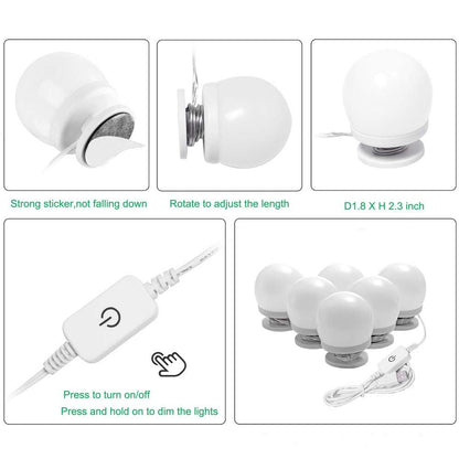 Dimmable Hollywood Style Lighted Vanity Makeup Mirror, LED Vanity Mirror Lights Kit with USB Port for Dressing Table, Mirror Not Included (4000K Natural White 6 Bulbs 5V USB) - Image 2