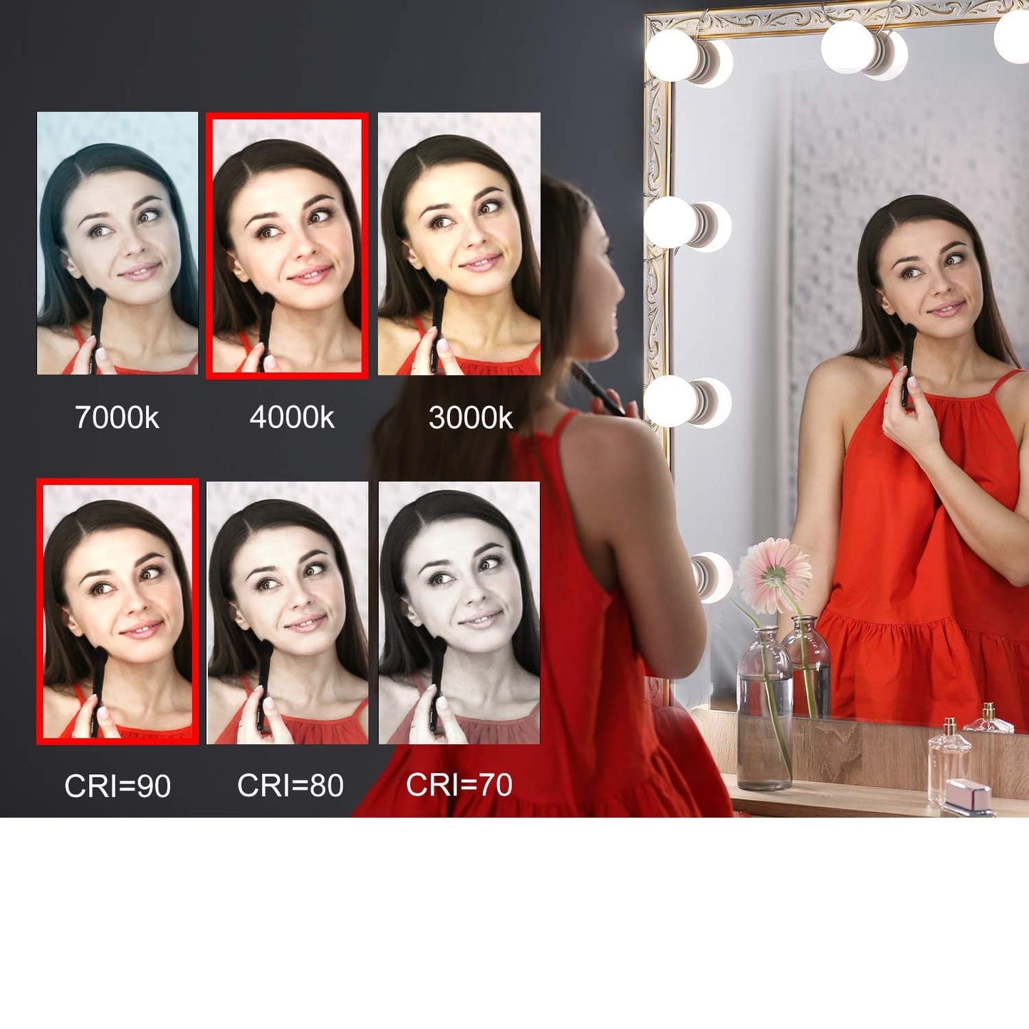 Dimmable Hollywood Style Lighted Vanity Makeup Mirror, LED Vanity Mirror Lights Kit with USB Port for Dressing Table, Mirror Not Included (4000K Natural White 6 Bulbs 5V USB) - Image 5