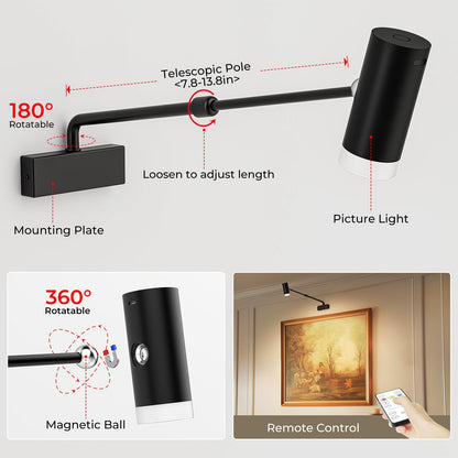 Rechargeable Picture Light with Remote Control, Adjustable Wall Sconce, 4000mAh Battery, Dimmable LED Art Light for Gallery, Bedroom & Bathroom - Image 5