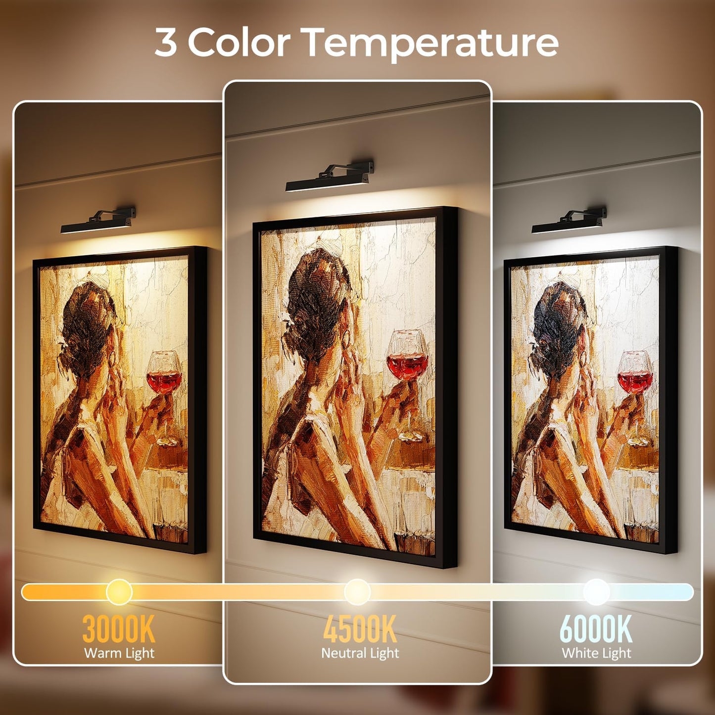Picture Lights for Wall, Battery Operated Picture Light 16in Gallery Light for Paintings CCT Dimmable Recharging Battery Wall Light with Remote Control for Living Room Dartboard Art Black - Image 2
