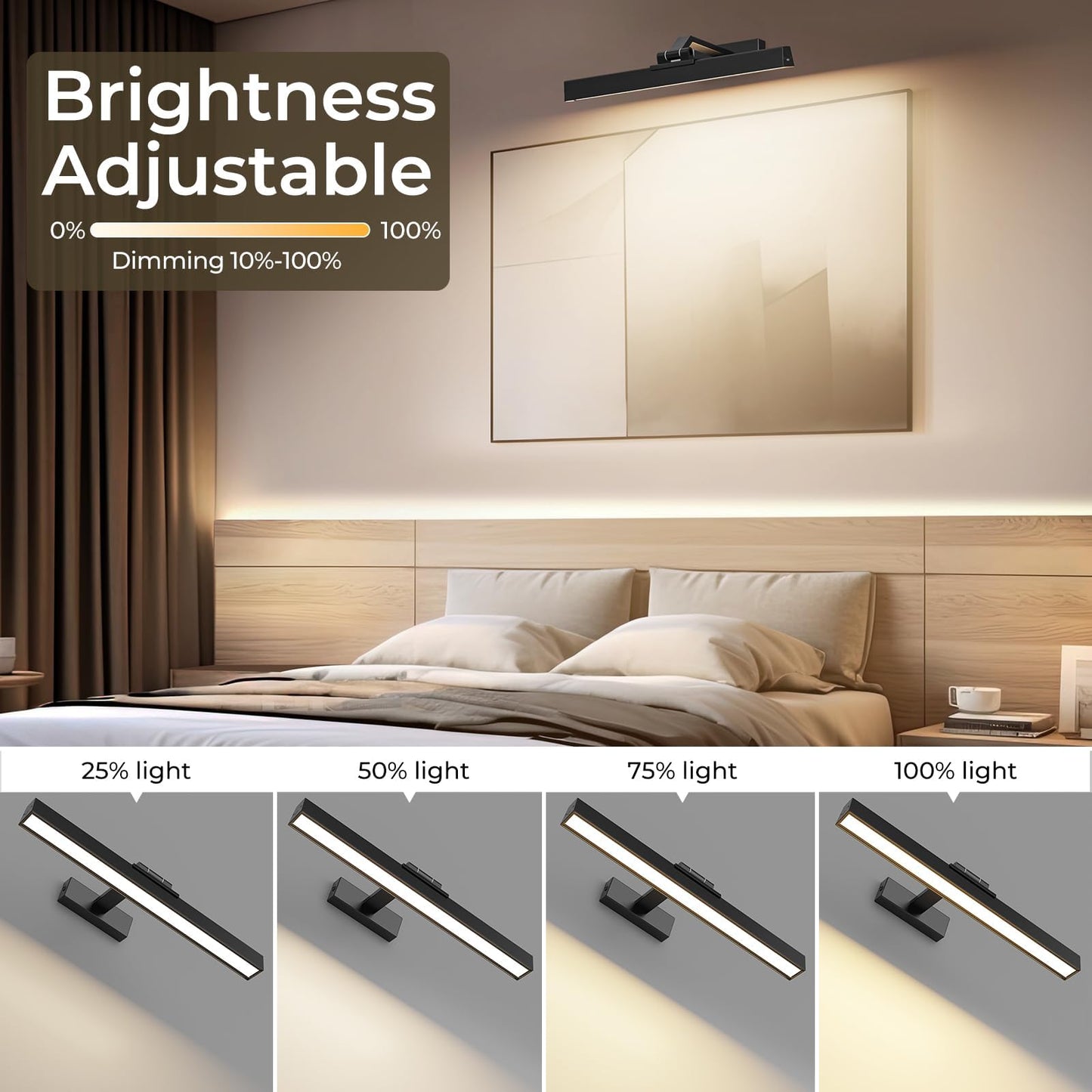 Picture Lights for Wall, Battery Operated Picture Light 16in Gallery Light for Paintings CCT Dimmable Recharging Battery Wall Light with Remote Control for Living Room Dartboard Art Black - Image 3
