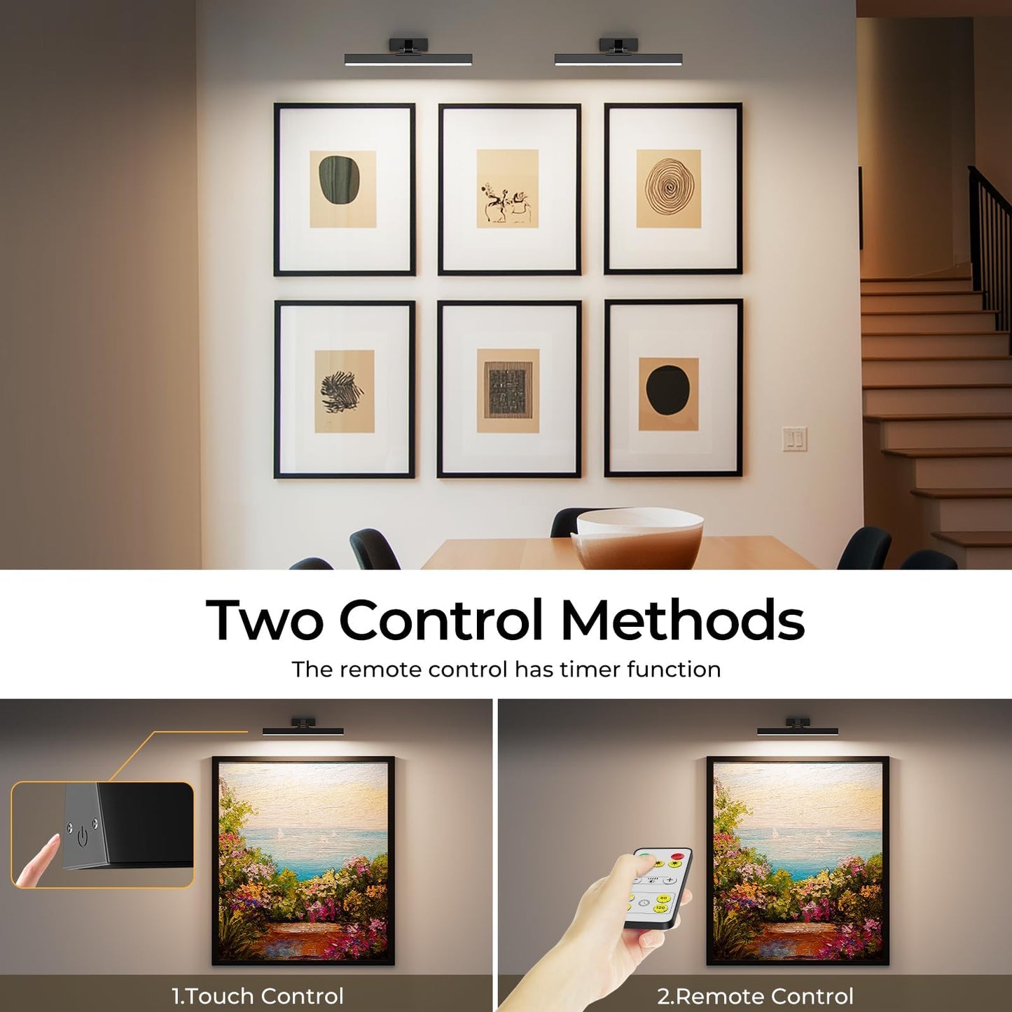 Picture Lights for Wall, Battery Operated Picture Light 16in Gallery Light for Paintings CCT Dimmable Recharging Battery Wall Light with Remote Control for Living Room Dartboard Art Black - Image 4