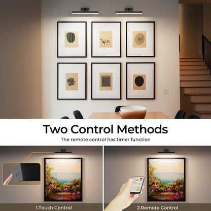 Picture Lights for Wall, Battery Operated Picture Light 16in Gallery Light for Paintings CCT Dimmable Recharging Battery Wall Light with Remote Control for Living Room Dartboard Art Black - Image 4
