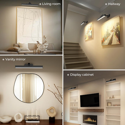 Picture Lights for Wall, Battery Operated Picture Light 16in Gallery Light for Paintings CCT Dimmable Recharging Battery Wall Light with Remote Control for Living Room Dartboard Art Black - Image 6