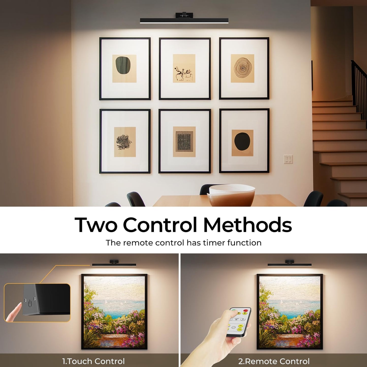 Wall Picture Light, 24in Battery-Powered Gallery Light for Artwork, CCT Dimmable Rechargeable Battery Wall Lamp with Remote Control for Living Room, Gallery, and Dartboard (Black) - Image 4