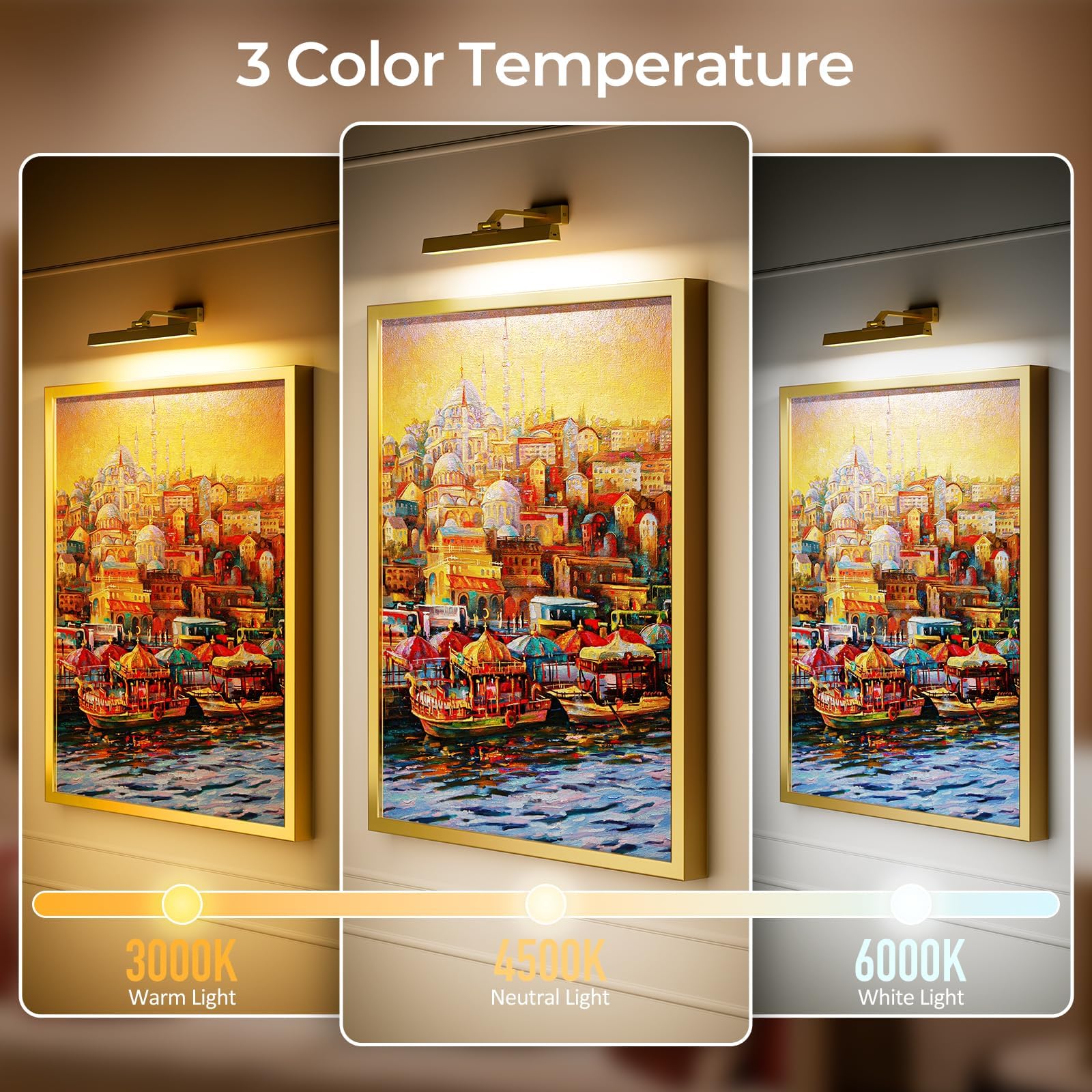 Picture Lights for Wall, Battery Operated Picture Light 16in Gallery Light for Paintings CCT Dimmable Gold - Image 2