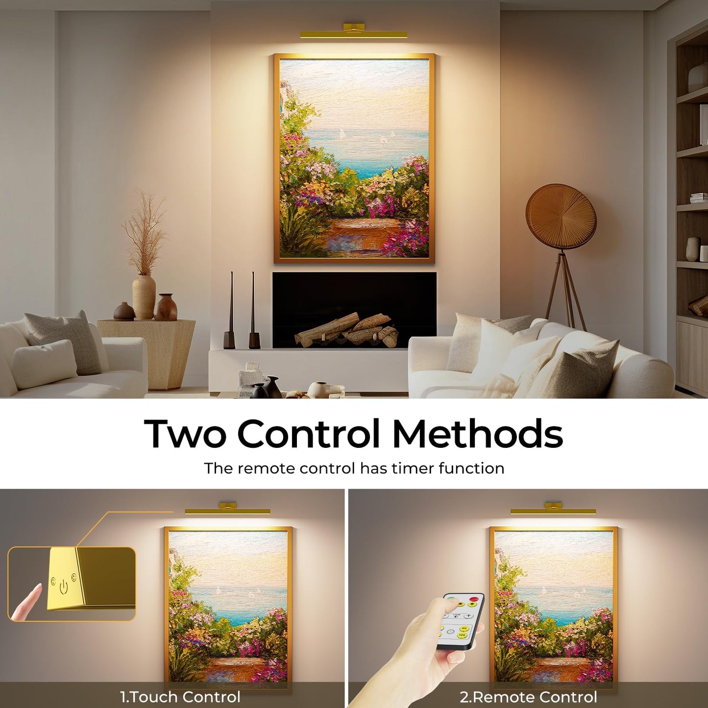 Picture Lights for Wall, Battery Operated Picture Light 16in Gallery Light for Paintings CCT Dimmable Gold - Image 4