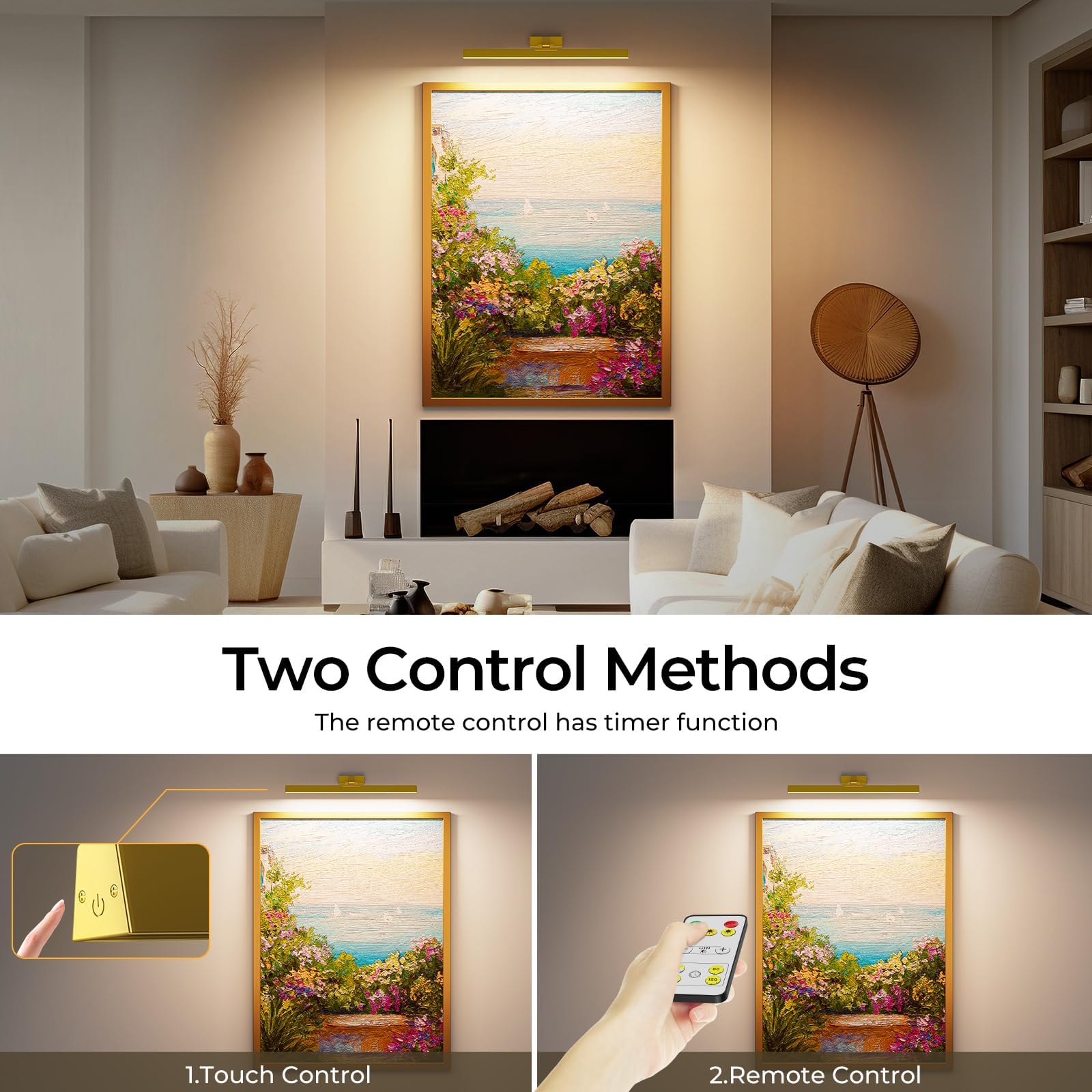 Picture Lights for Wall, Battery Operated Picture Light 16in Gallery Light for Paintings CCT Dimmable Gold - Image 4