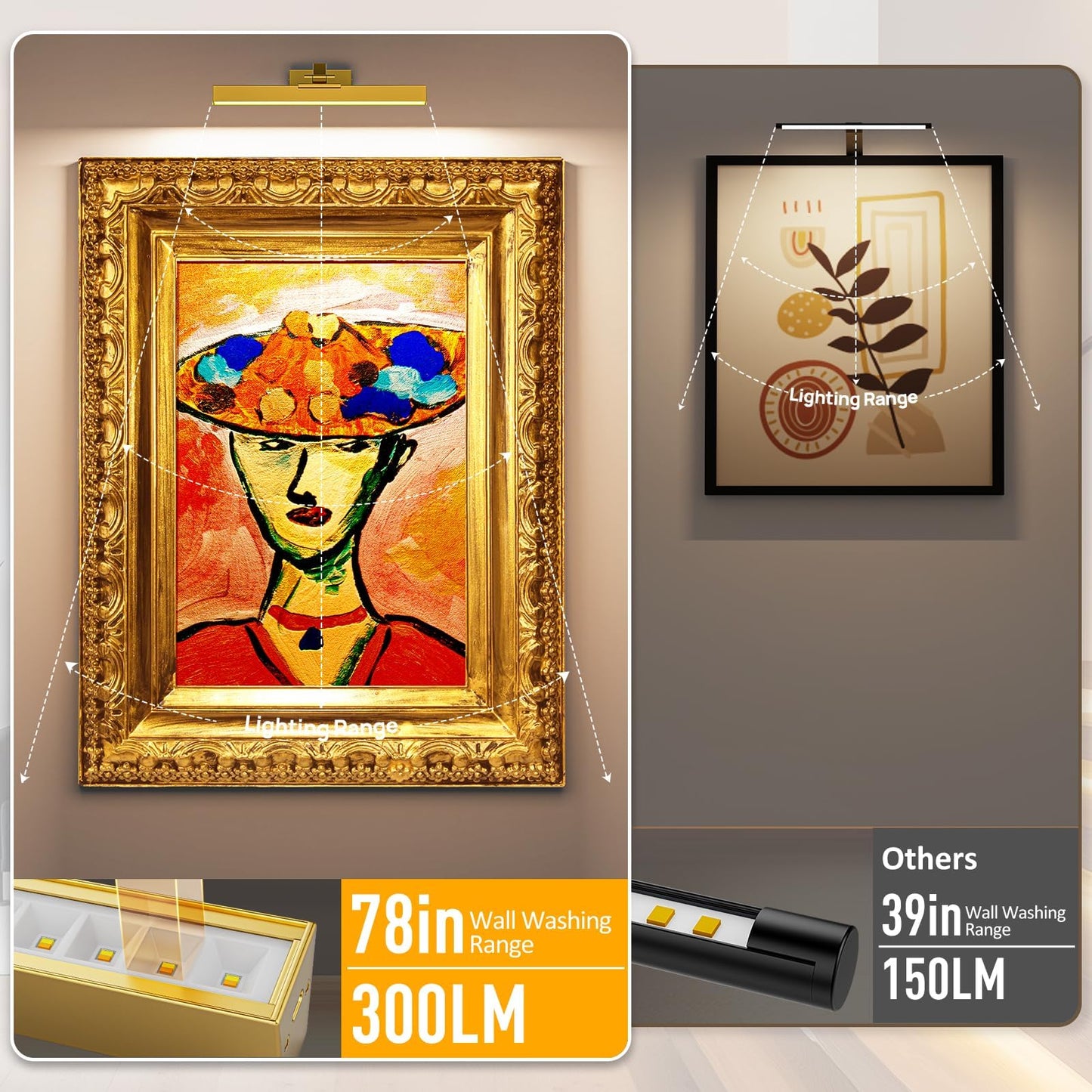 Picture Lights for Wall, Battery Operated Picture Light 16in Gallery Light for Paintings CCT Dimmable Gold - Image 5
