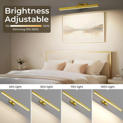 Wall Picture Light, 24in Battery-Powered Gallery Light for Artwork, CCT Dimmable Rechargeable Battery Wall Lamp with Remote Control for Living Room, Gallery, and Dartboard (Gold) - Image 3