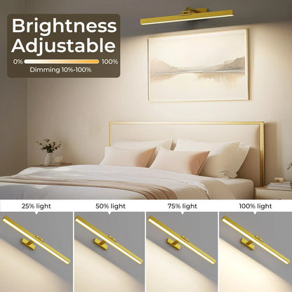 Wall Picture Light, 24in Battery-Powered Gallery Light for Artwork, CCT Dimmable Rechargeable Battery Wall Lamp with Remote Control for Living Room, Gallery, and Dartboard (Gold) - Image 3