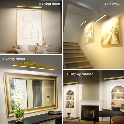 Wall Picture Light, 24in Battery-Powered Gallery Light for Artwork, CCT Dimmable Rechargeable Battery Wall Lamp with Remote Control for Living Room, Gallery, and Dartboard (Gold) - Image 7