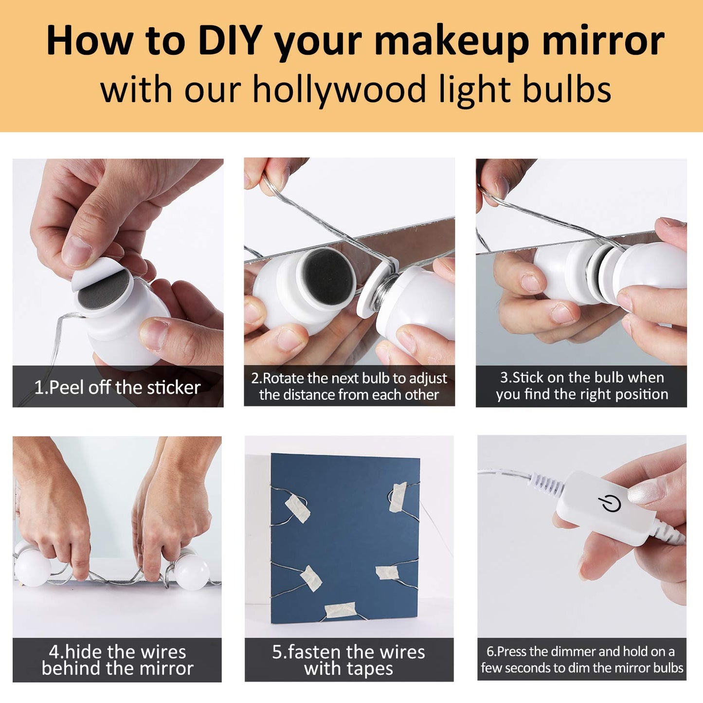 LED Makeup Vanity Lights with 14 Dimmable Light Bulbs, Hollywood Style Cosmetic Mirror Lights, USB Cable, 3 Color Modes for Dressing Room Tabletop Bedroom - Image 2
