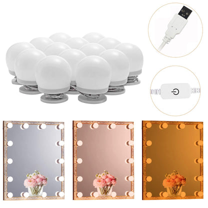 LED Makeup Vanity Lights with 14 Dimmable Light Bulbs, Hollywood Style Cosmetic Mirror Lights, USB Cable, 3 Color Modes for Dressing Room Tabletop Bedroom - Image 3