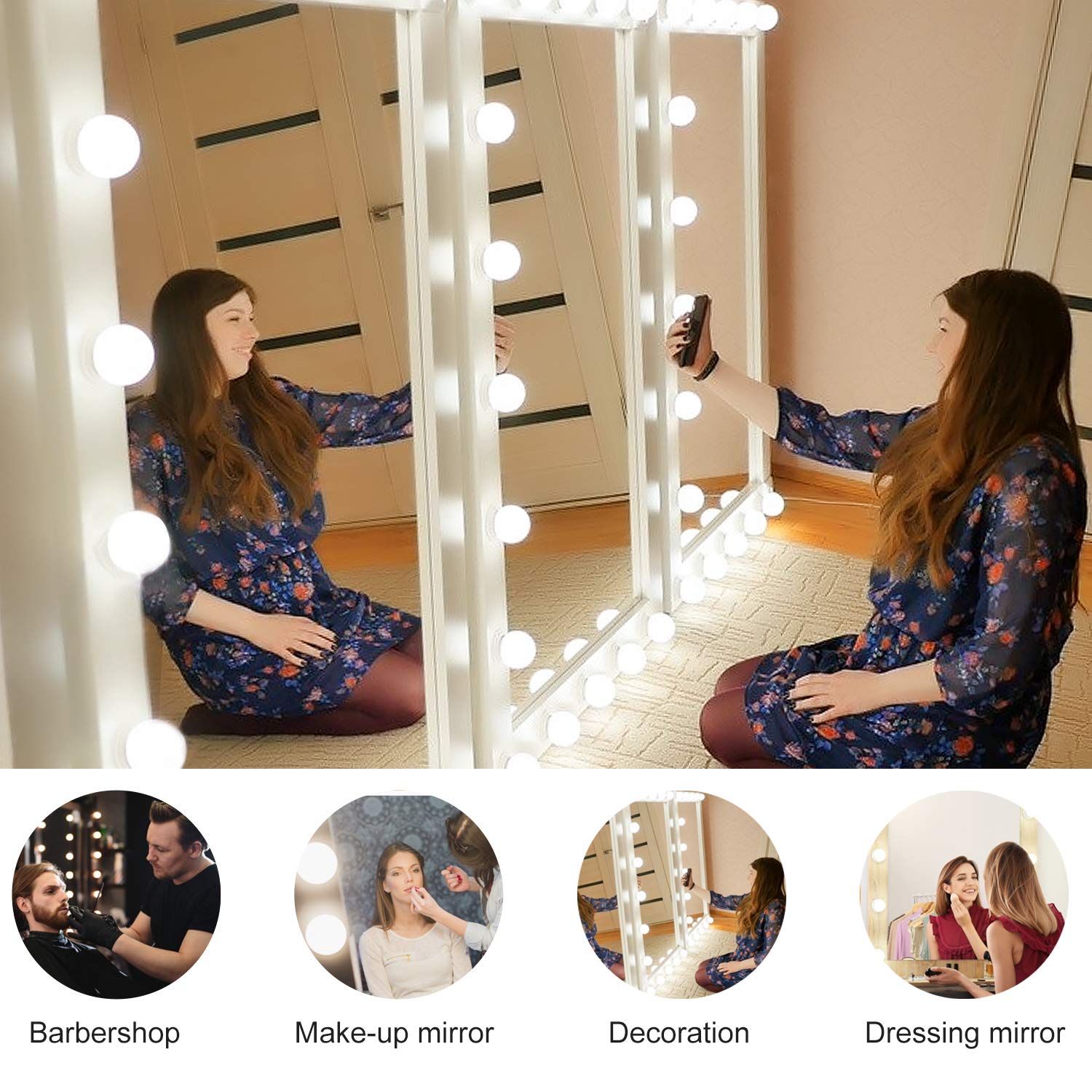 LED Makeup Vanity Lights with 14 Dimmable Light Bulbs, Hollywood Style Cosmetic Mirror Lights, USB Cable, 3 Color Modes for Dressing Room Tabletop Bedroom - Image 6