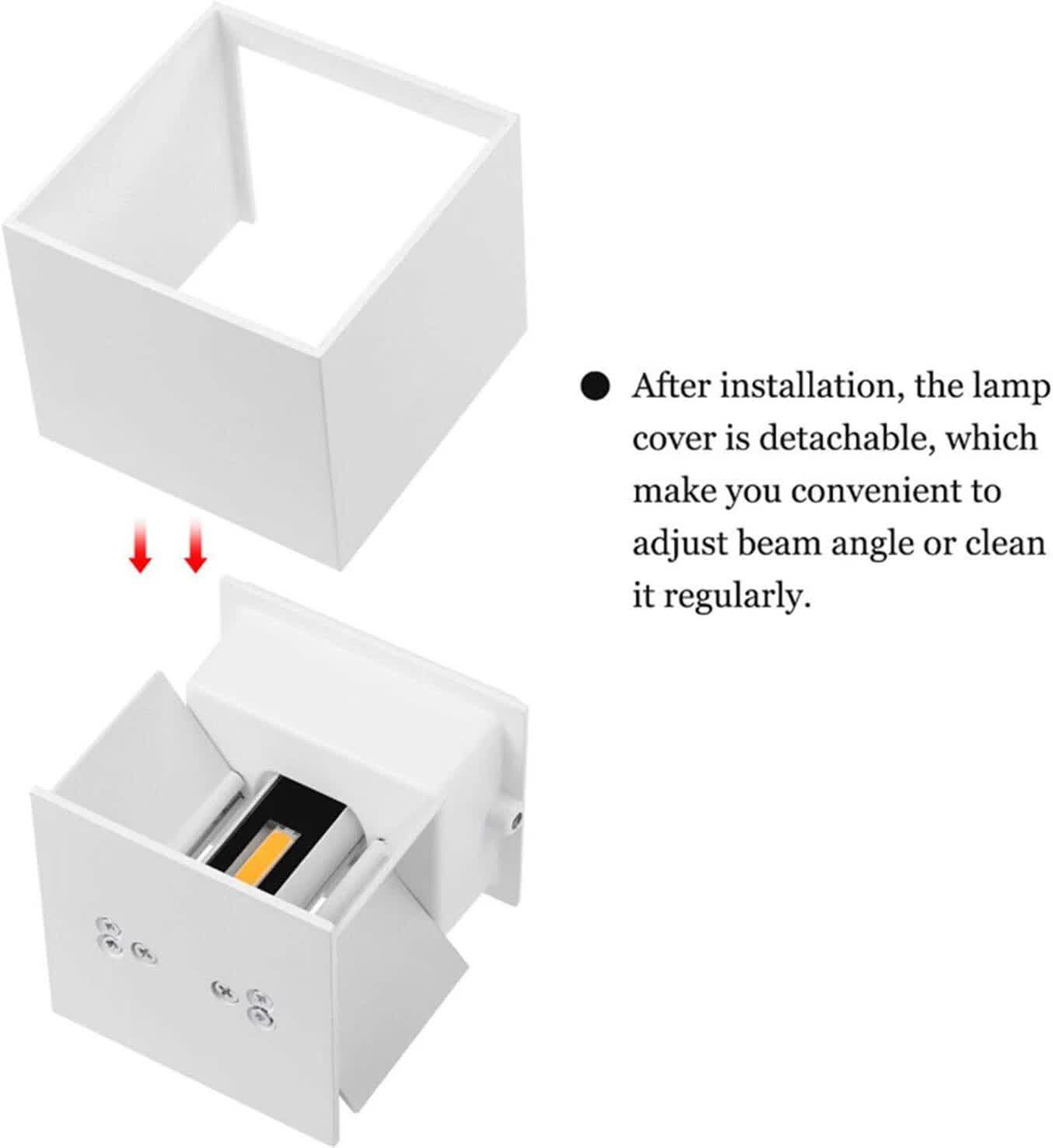 LED Wall Light 12W, Square Shaped LED Wall Lamp with Adjustable Angle Design, Modern Aluminum Wall Sconce Lighting IP65 Waterproof for Indoor Outdoor Lighting Warm White 2700K     - Image 6