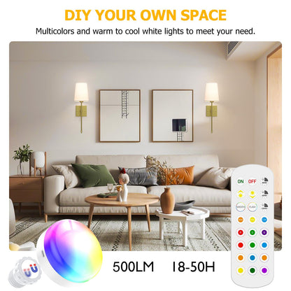 Battery Operated Wall Sconce, 5000mAh Rechargeable Dimmable RGB Wall Sconce Set of 2 with Remote, 3 Color Temperature Indoor Battery Powered Wall Lamp Light for Bedroom Living Room - Image 3