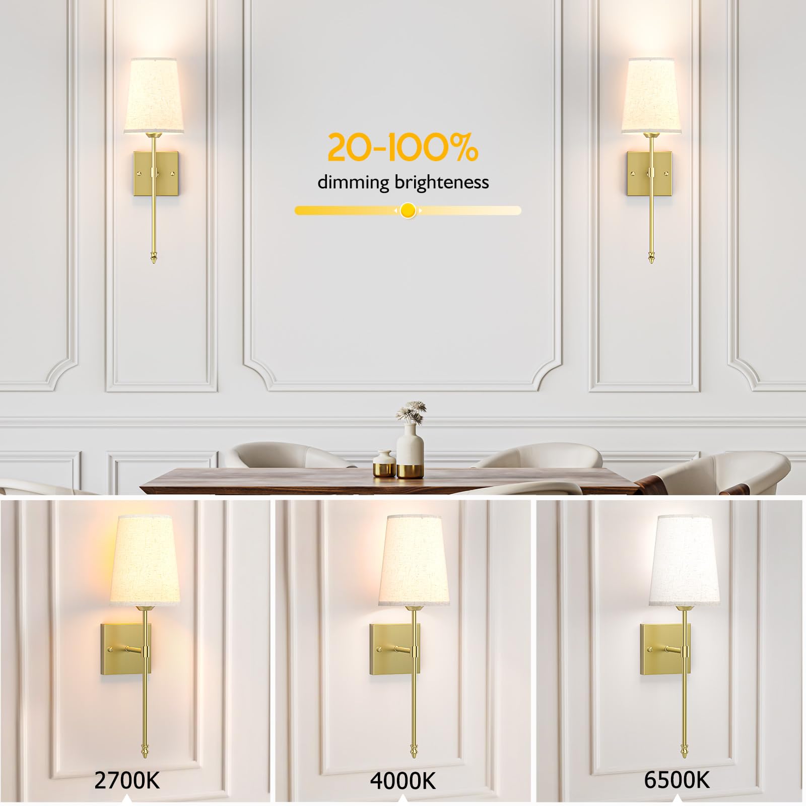 Battery Operated Wall Sconce, 5000mAh Rechargeable Dimmable RGB Wall Sconce Set of 2 with Remote, 3 Color Temperature Indoor Battery Powered Wall Lamp Light for Bedroom Living Room - Image 5