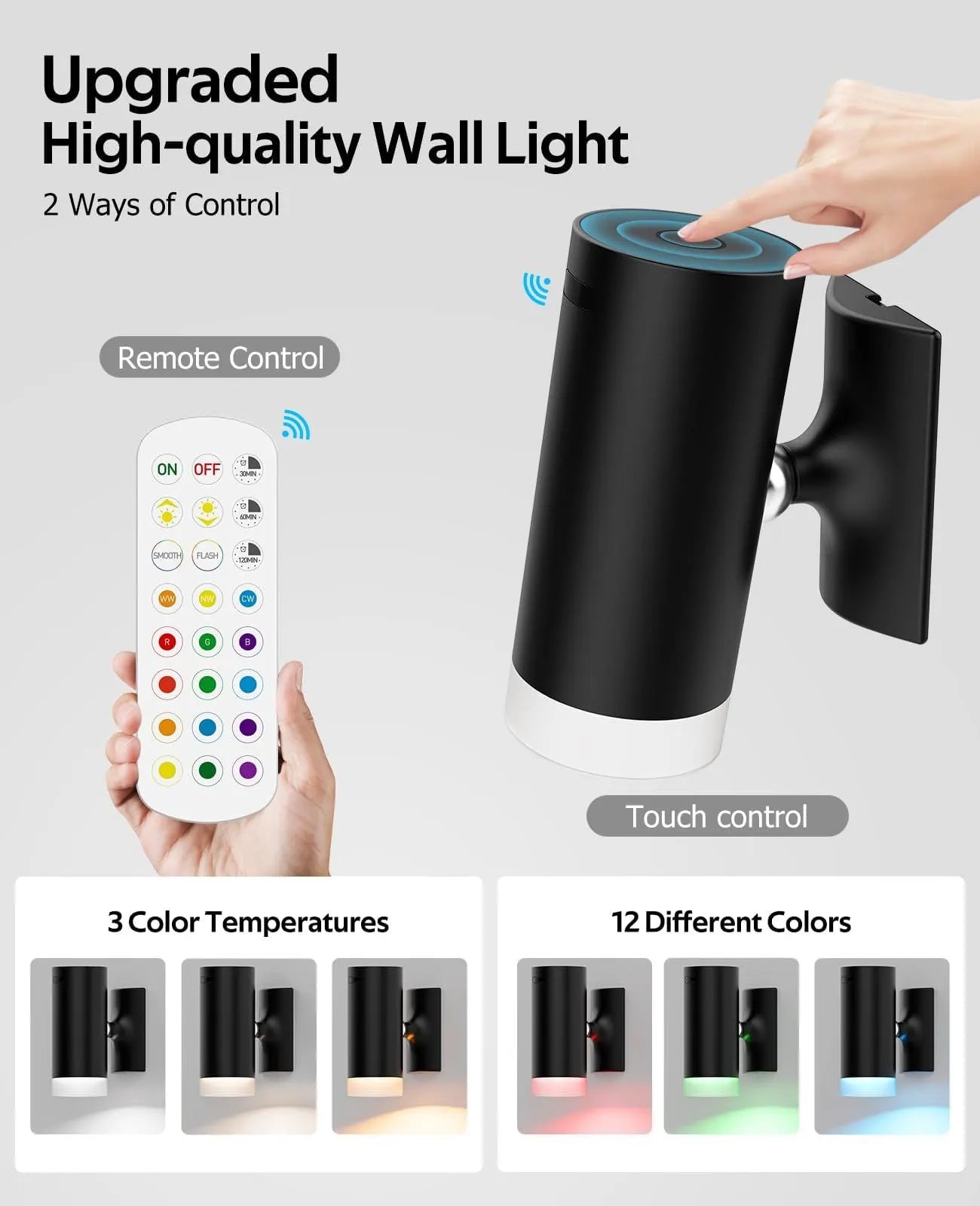 LED Wall Sconce, Wireless Battery Operated Wall Sconce with Rechargeable Battery Operated 12RGB and 3CCT Dimmable Magnetic Light, for Bedroom Bedside Reading Living Room Picture - Image 2