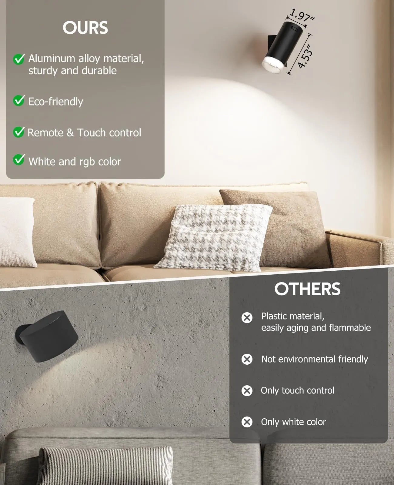 LED Wall Sconce, Wireless Battery Operated Wall Sconce with Rechargeable Battery Operated 12RGB and 3CCT Dimmable Magnetic Light, for Bedroom Bedside Reading Living Room Picture - Image 3